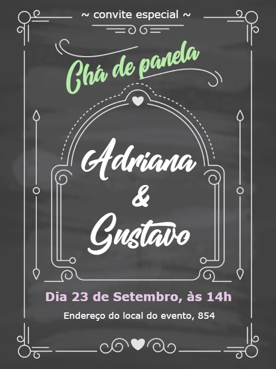 Convite Chá de Panela Quadro Negro para Editar Online