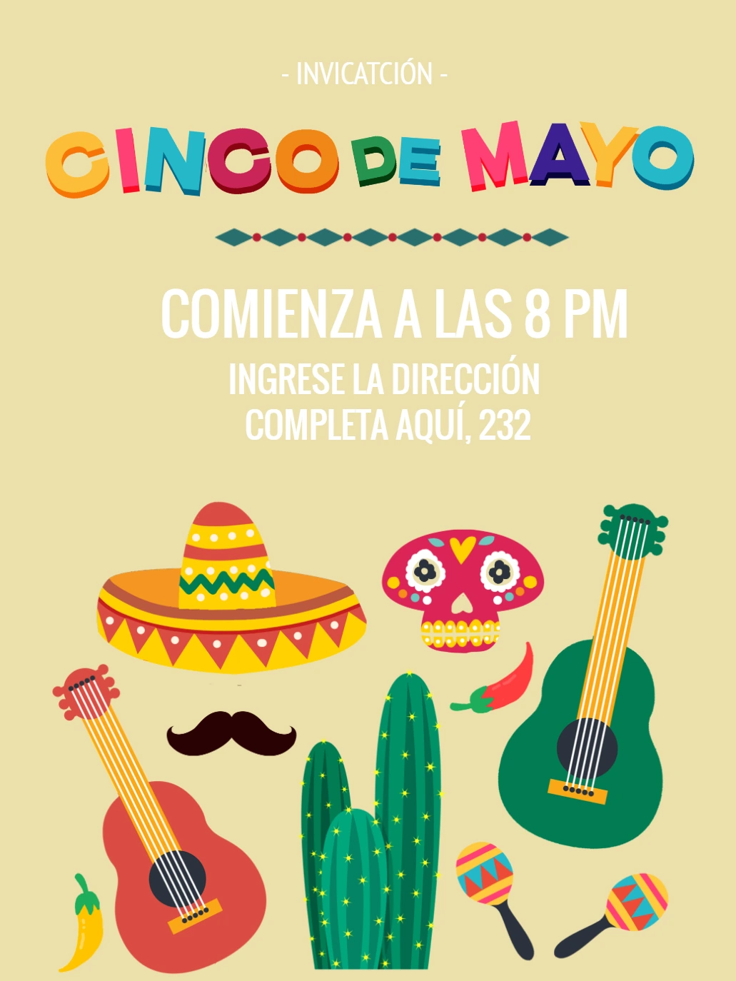 Invitación de Cinco de Mayo con elementos mexicanos para Editar