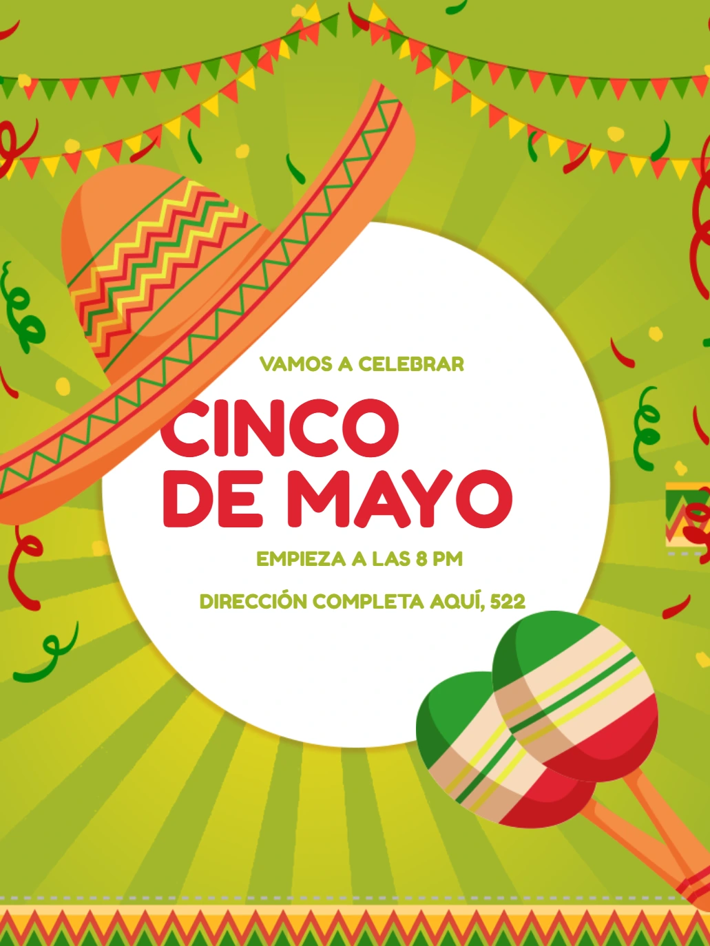 Invitación de Cinco de Mayo con Sombrero y Maracas para Editar