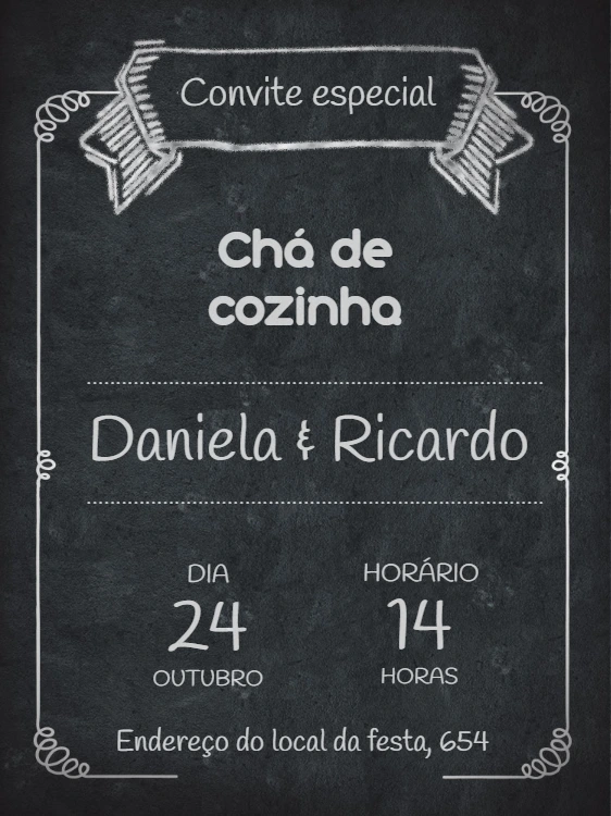 Convite de Chá de Cozinha Quadro Negro para Editar Online