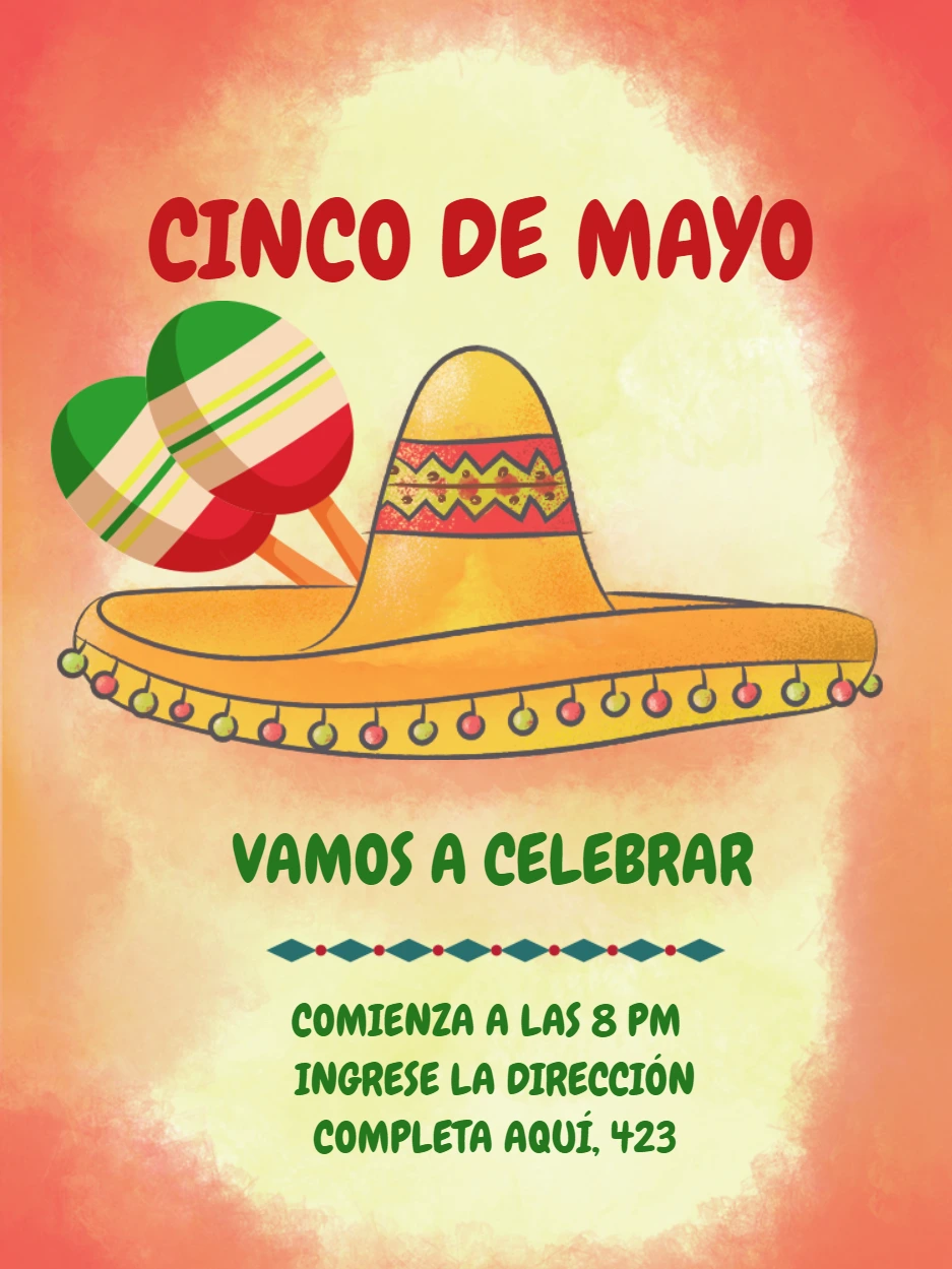 Convite Festa Mexicana com Sombrero e Maracas para Editar Online