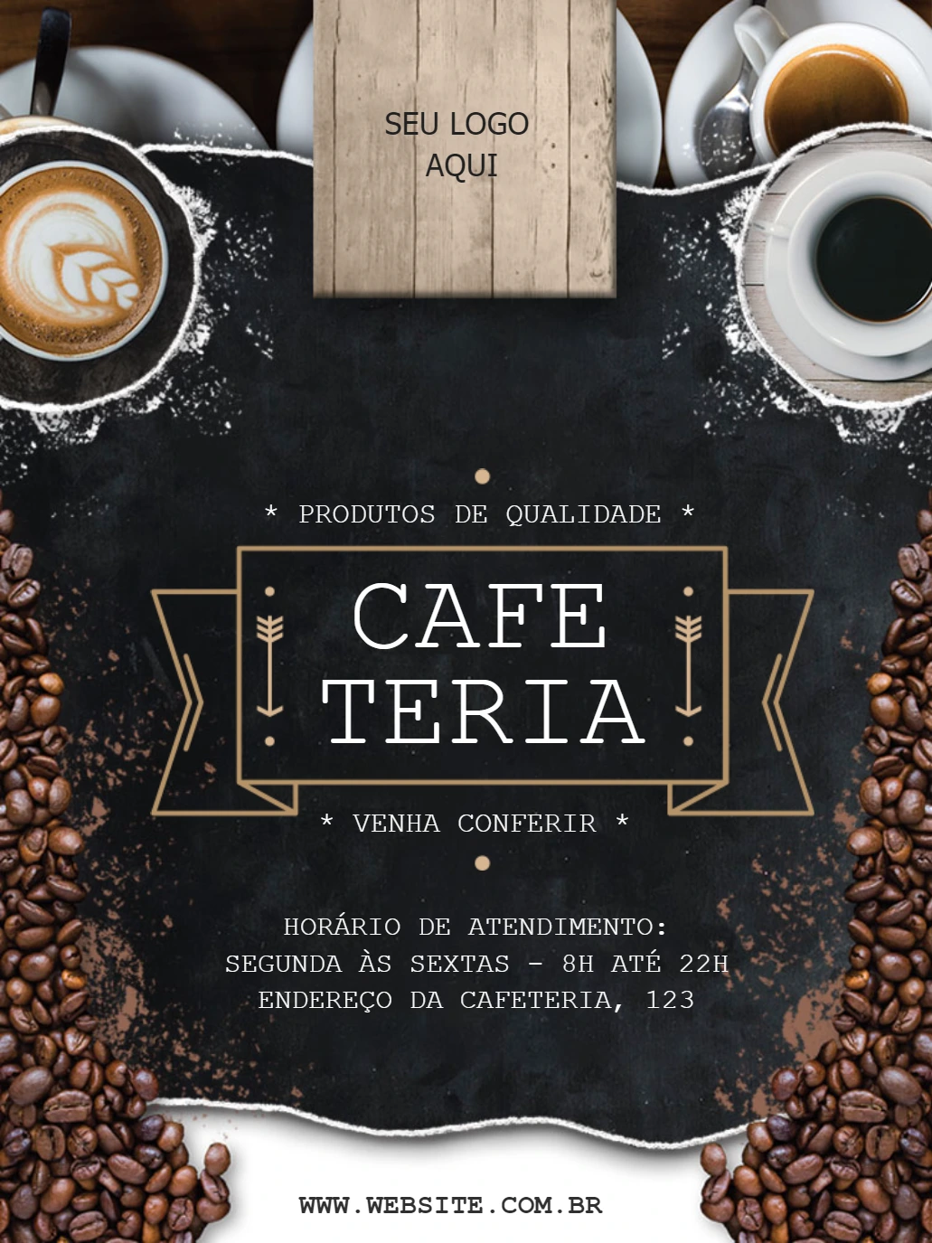 Folheto Editável para Cafeteria com Estilo Rústico para Editar