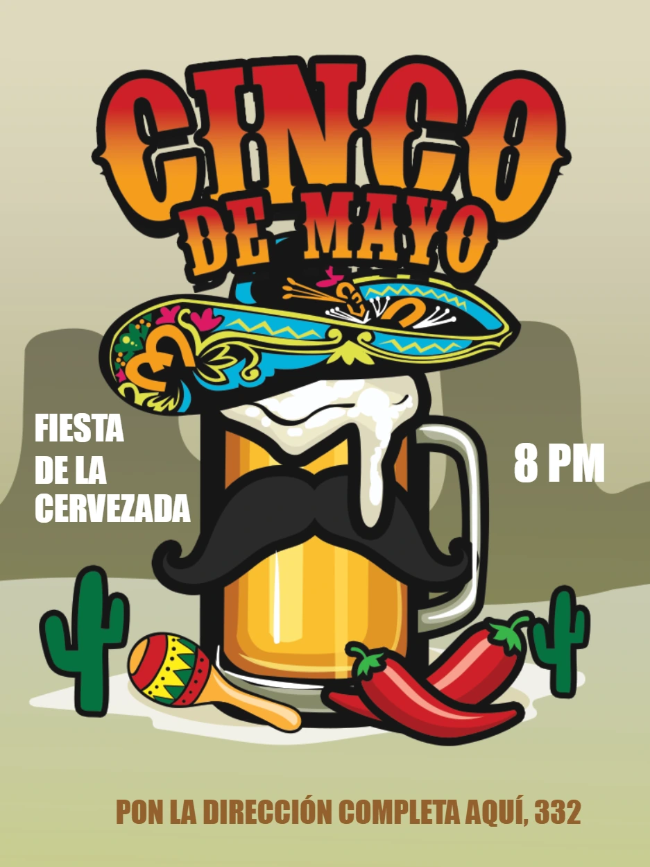 Convite Festa Mexicana Cinco de Mayo com Cerveja para Editar