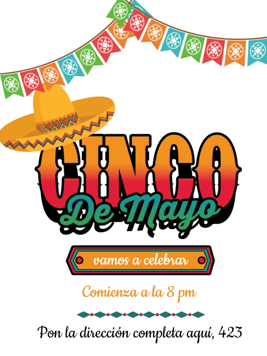 Convite Festa Mexicana Cinco de Mayo com Sombrero para Editar