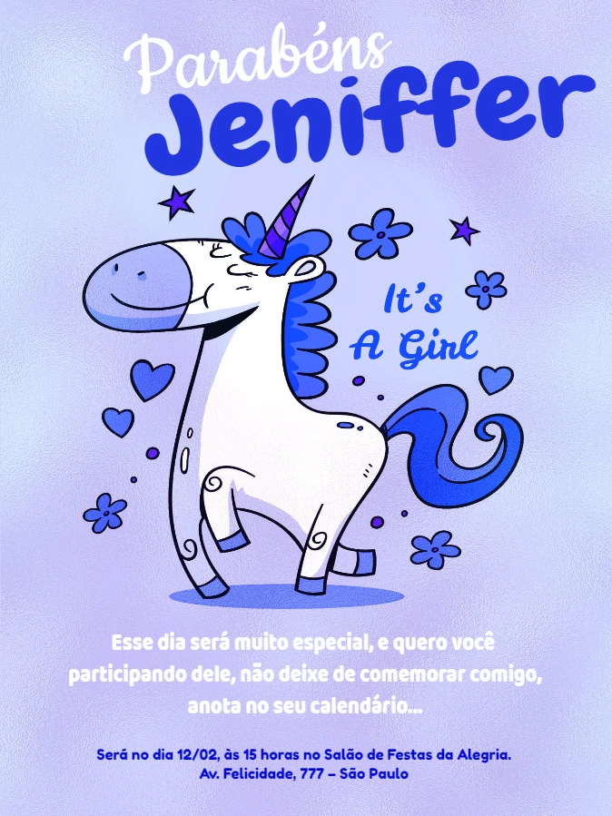 Convite de Aniversário Unicórnio Azul para Editar Online