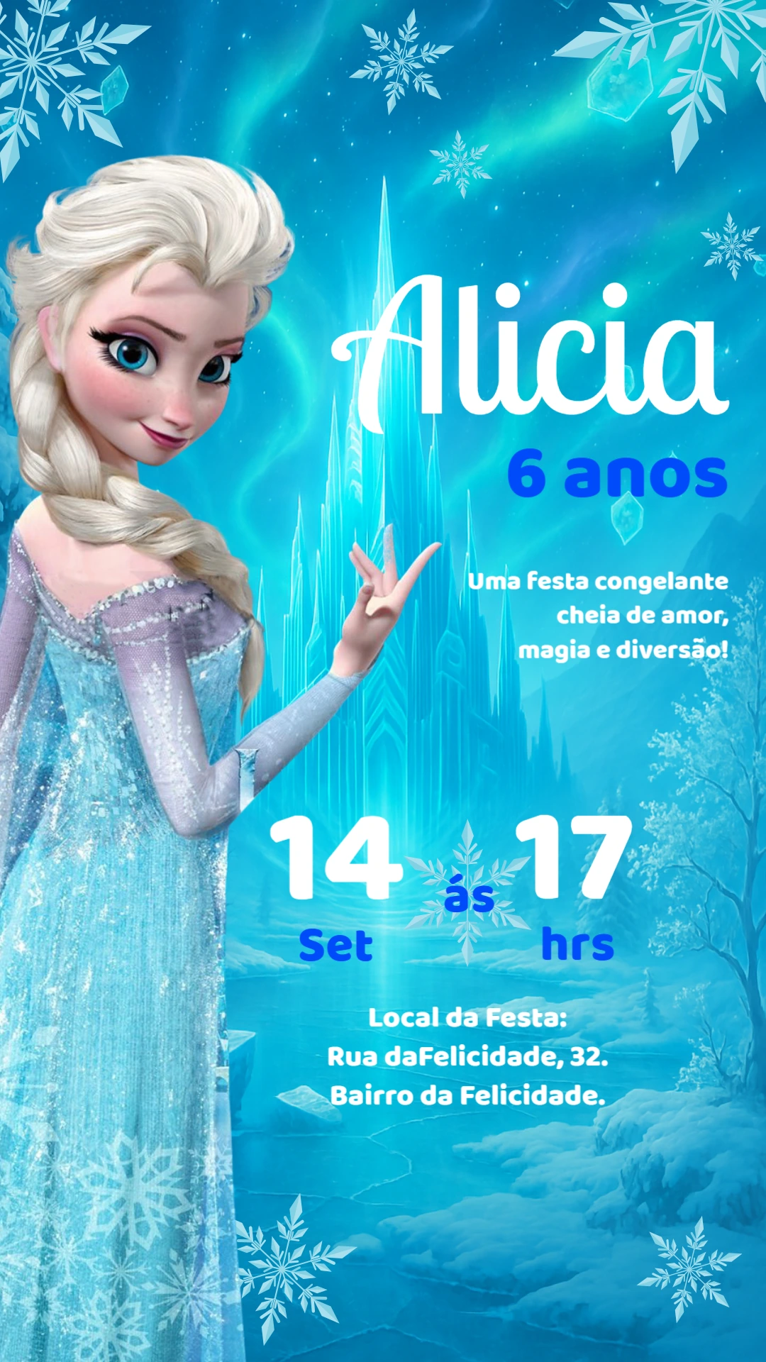 Convite de Aniversário Frozen com Elsa para Editar Online