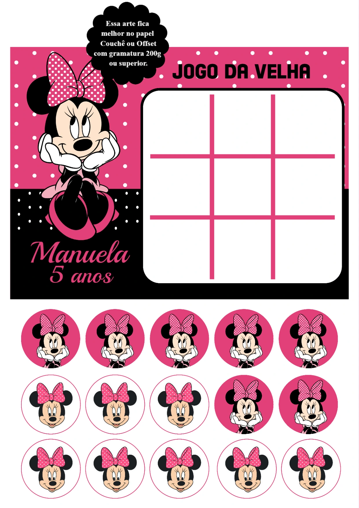 Jogo da Velha Minnie Mouse para Aniversário Editável Online