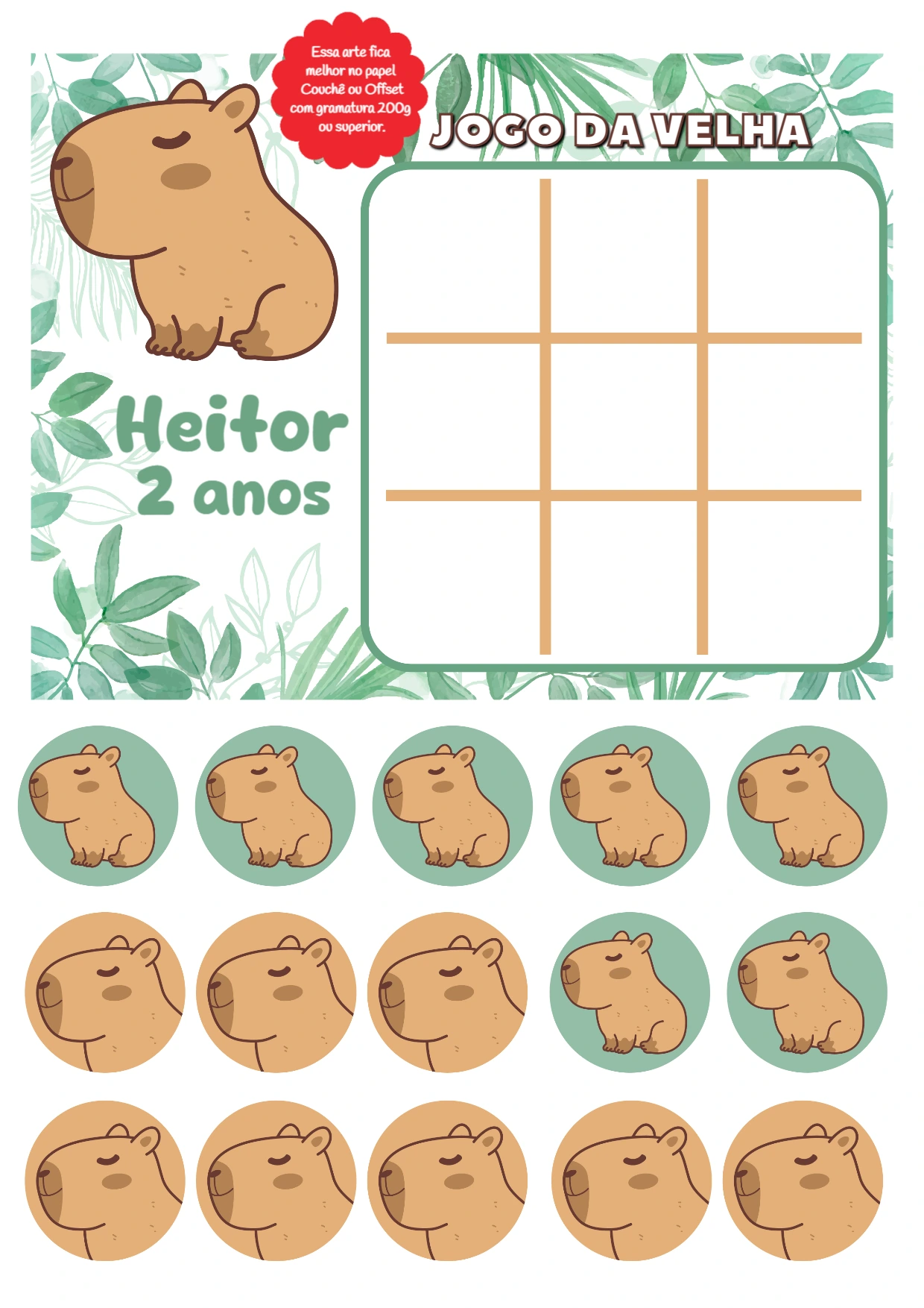 Lembrancinha Jogo da Velha Capivara para Editar Online