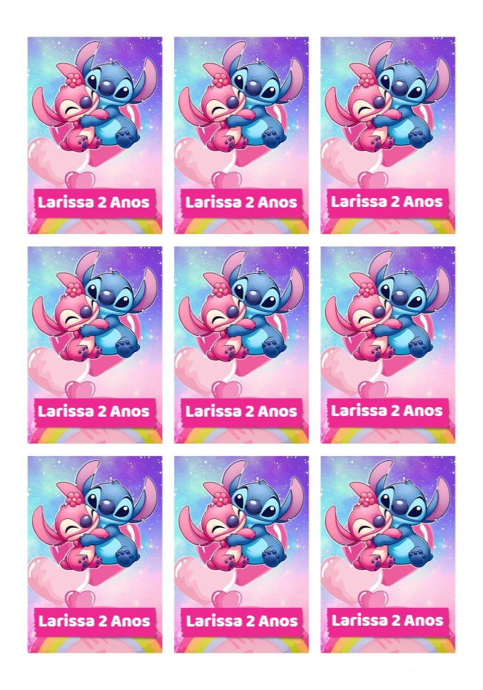 Tag Aniversário Stitch e Angel para Editar e Imprimir