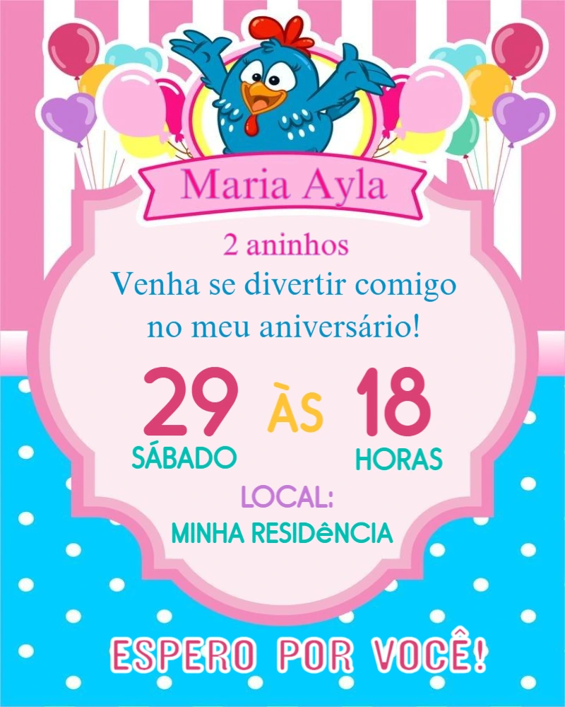 Convite de Aniversário Galinha Pintadinha Editável Online