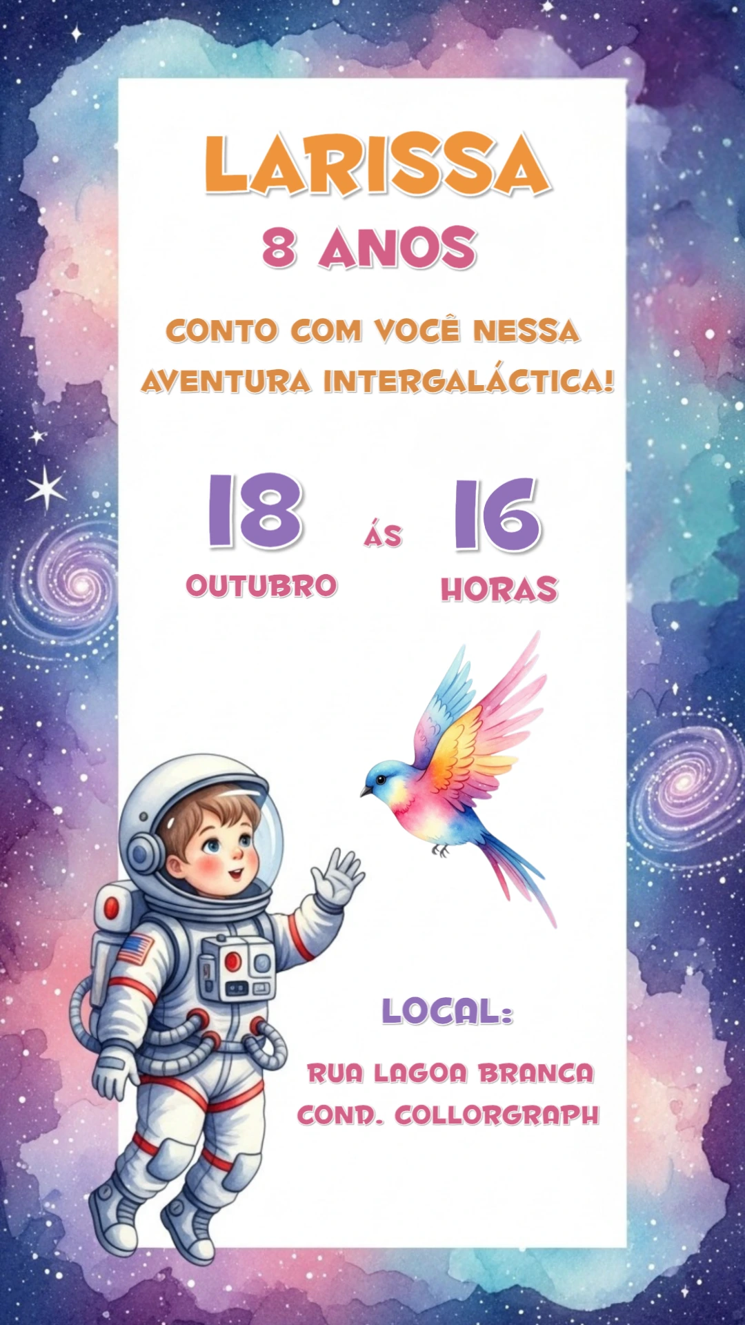 Convite de Aniversário Astronauta Infantil para Editar Online