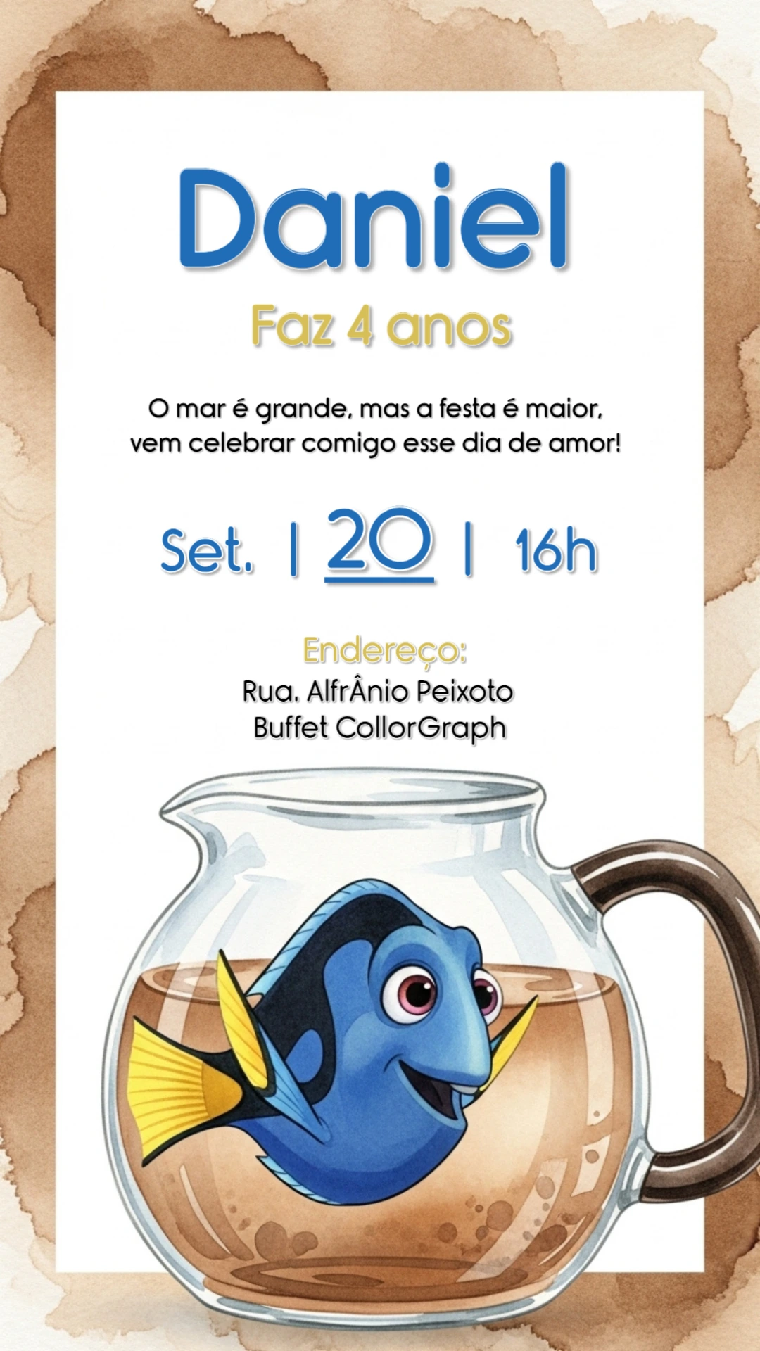 Convite Aniversário Procurando Dory para Editar Online