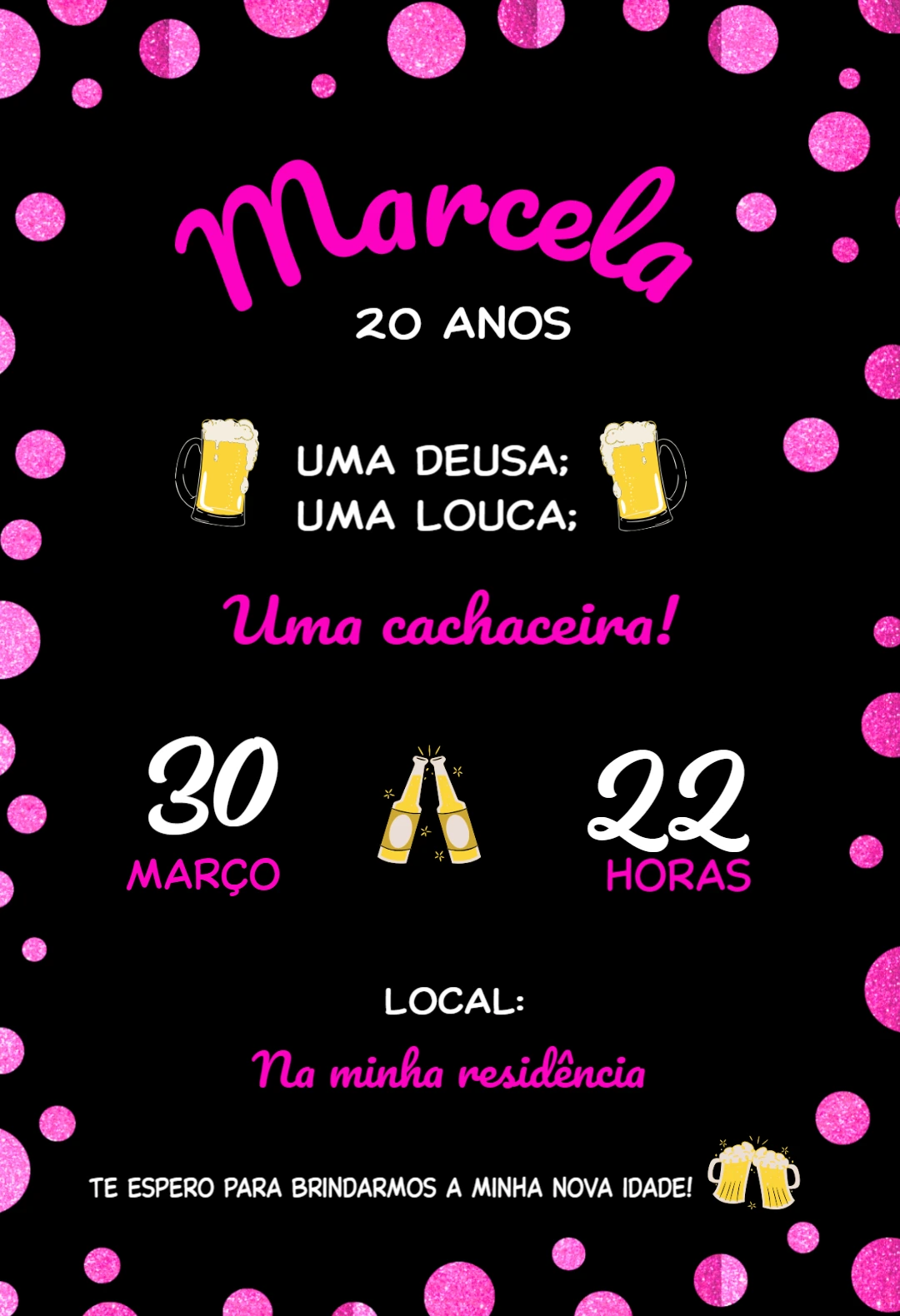 Convite Aniversário Boteco Feminino para Editar Online