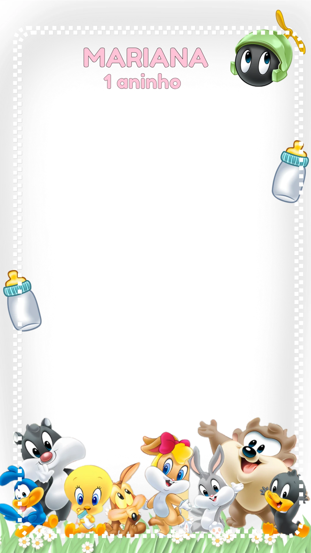 Moldura Aniversário Baby Looney Tunes Menina para Editar