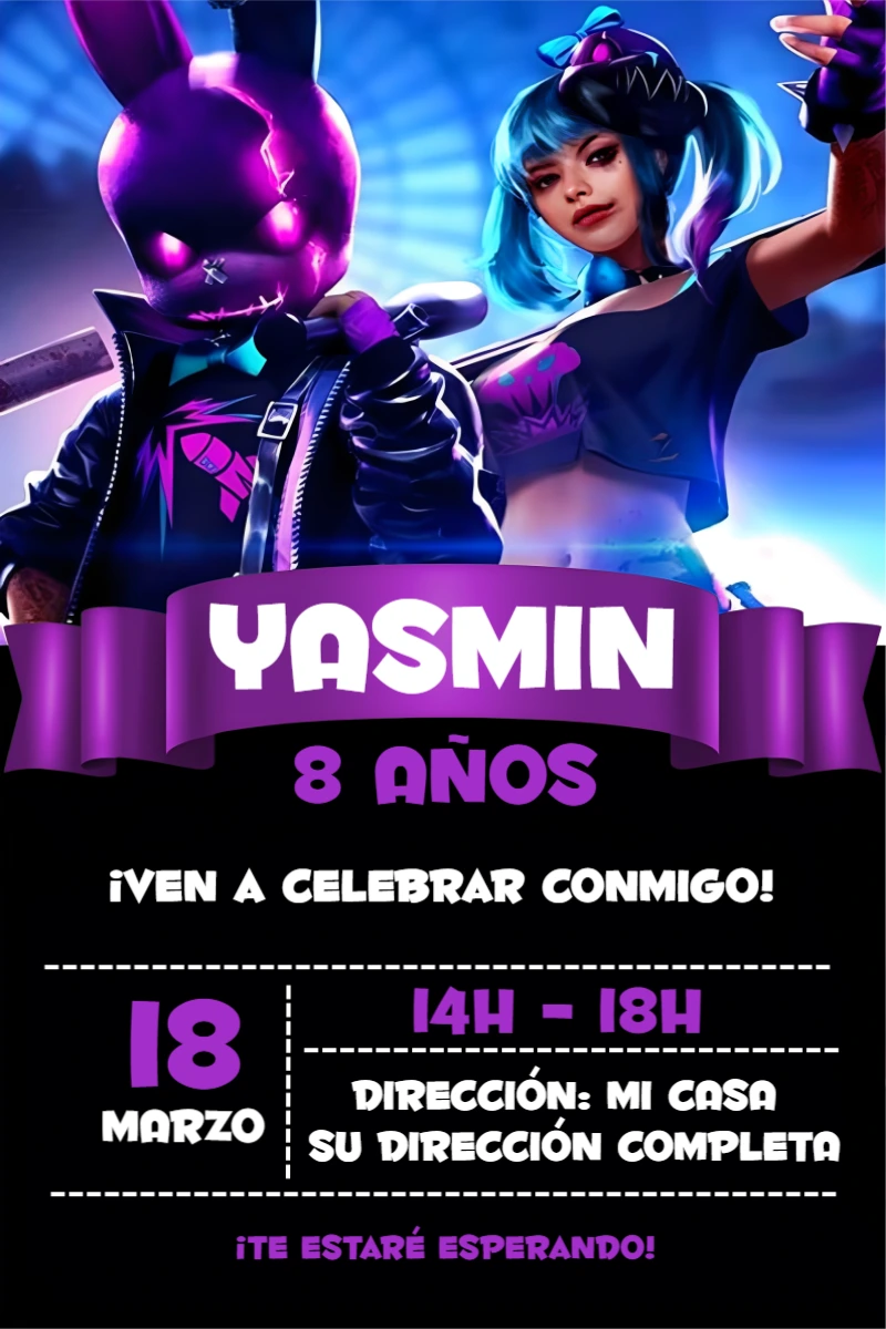 Invitación Digital de Cumpleaños FreeFire para Editar