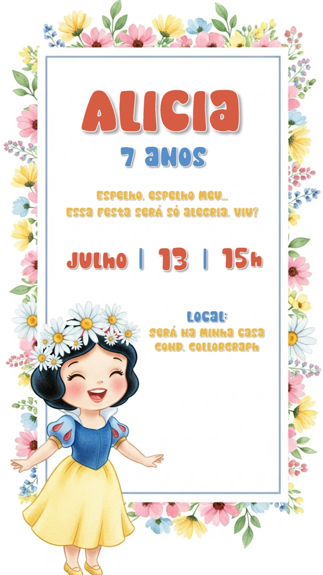 Convite de Aniversário Branca de Neve para Editar Online