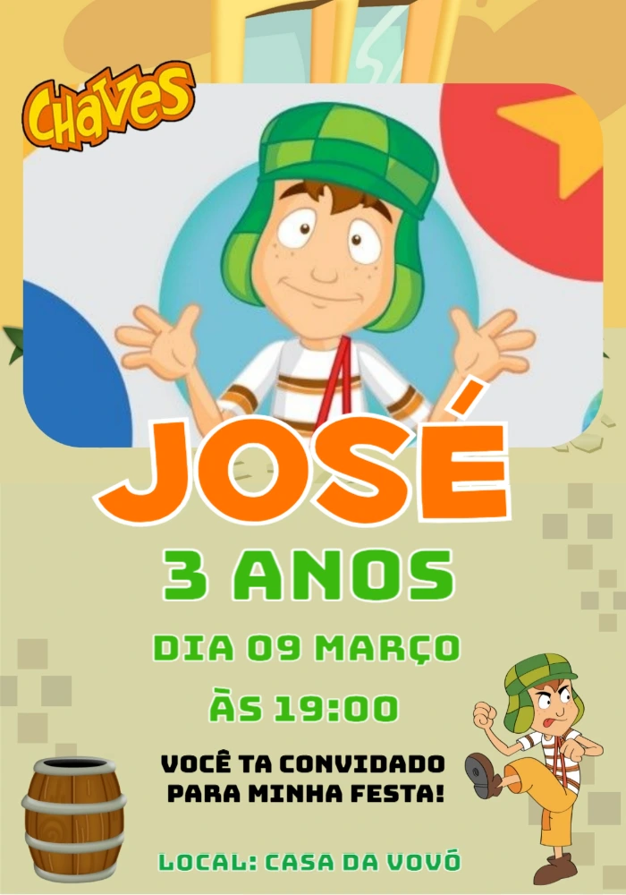 Convite de Aniversário Chaves Editável Online para Imprimir