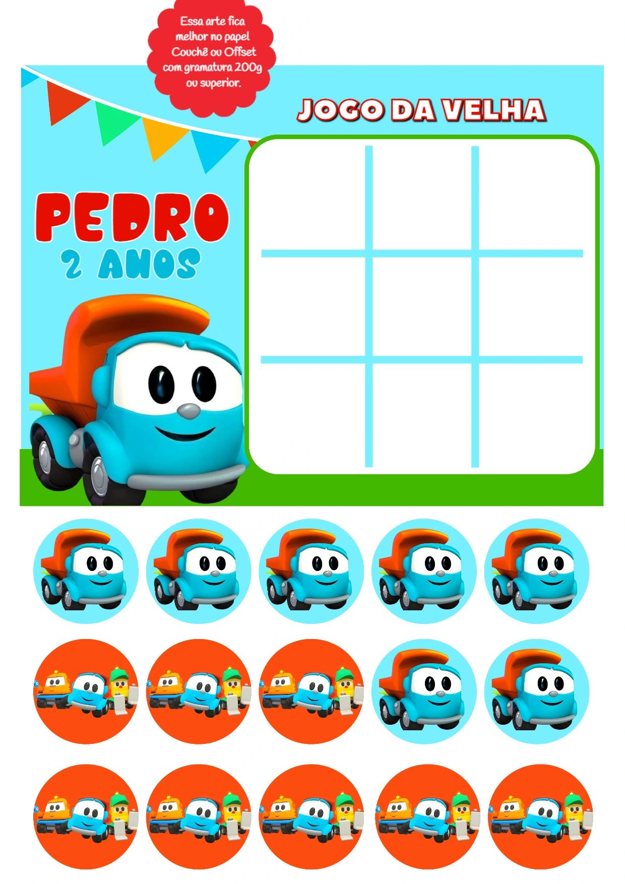 Jogo da Velha Léo o Caminhão para Lembrancinha Editável