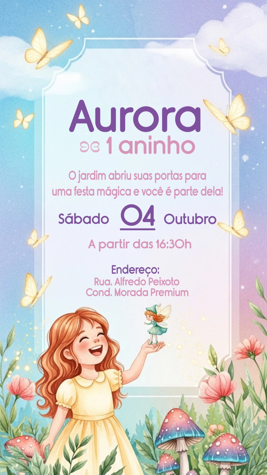 Convite Aniversário Jardim Encantado com Fada para Editar