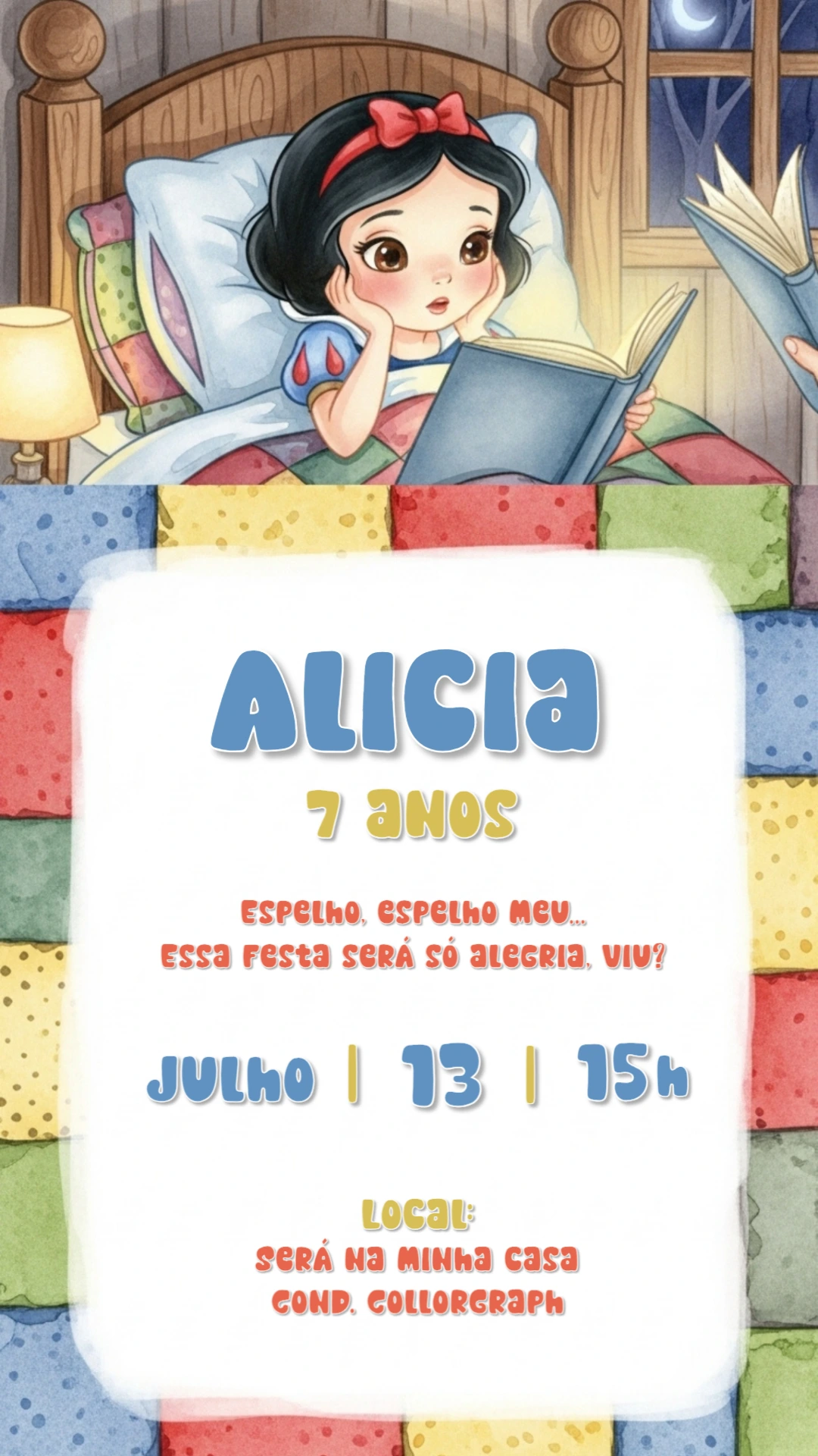 Convite de Aniversário Branca de Neve para Editar Online