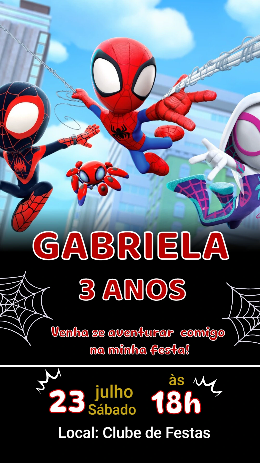 Convite Aniversário Spidey e Seus Amigos Espetaculares para Editar