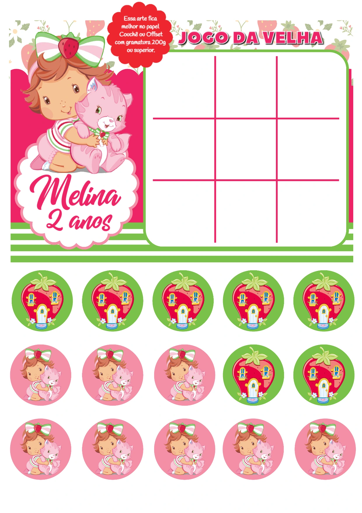 Jogo da Velha Moranguinho Baby para Aniversário Editável