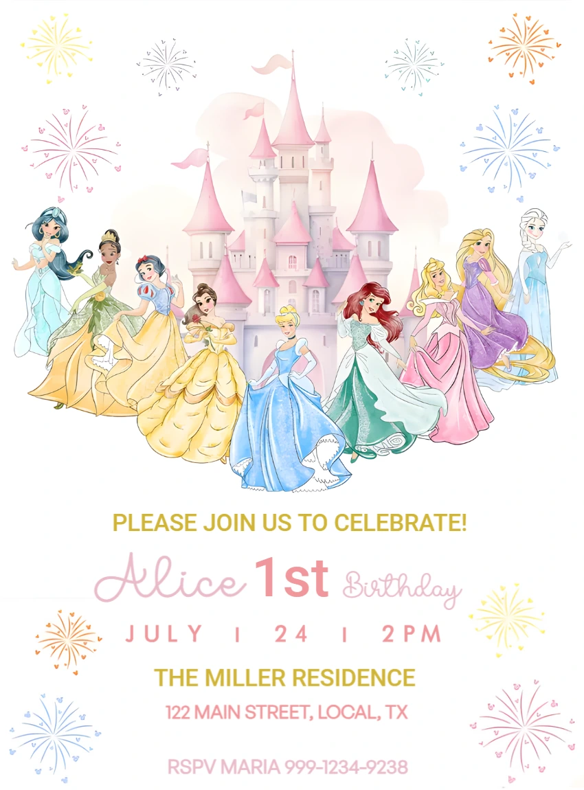 Princess Watercolor Birthday Invitation to Edit Online