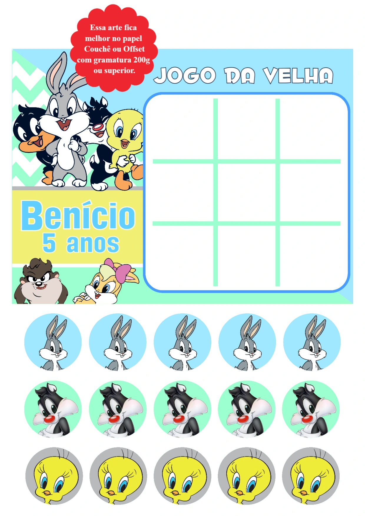 Jogo da Velha Baby Looney Tunes para Editar Online
