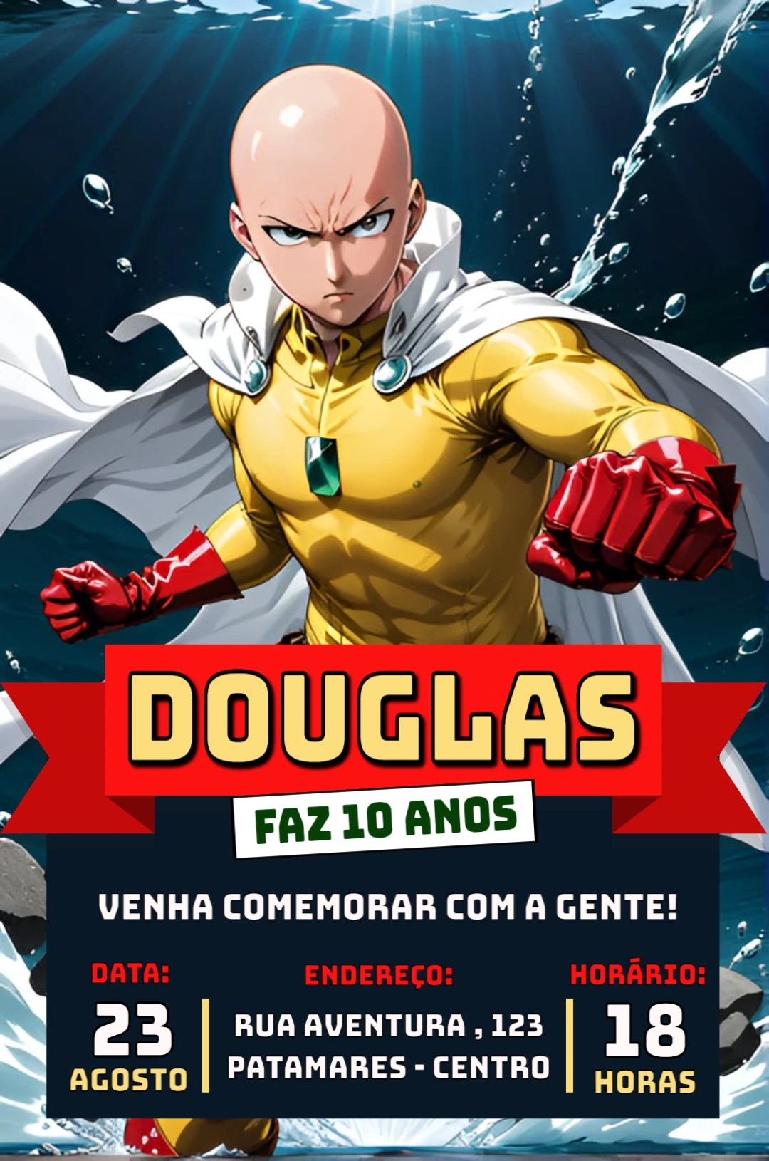 Convite de Aniversário One-Punch Man para Editar Online