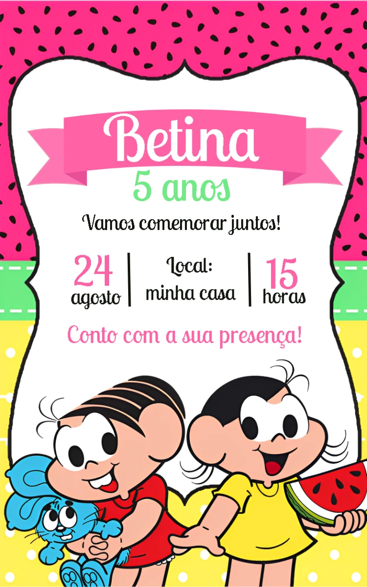 Convite Aniversário Mônica e Magali para Editar Online