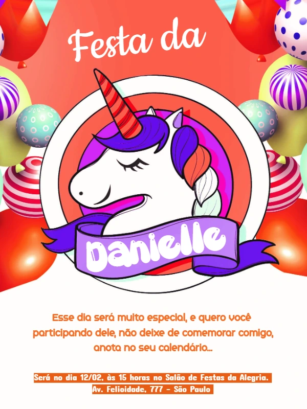 Convite de Aniversário Unicórnio Colorido para Editar Online