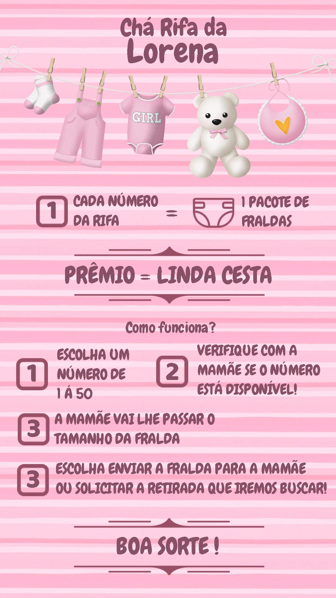 Chá Rifa Menina Varal de Roupas para Editar Online