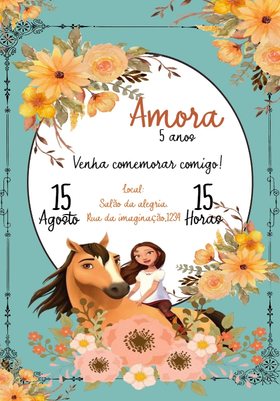 Convite Aniversário Spirit o Indomável para Editar Online
