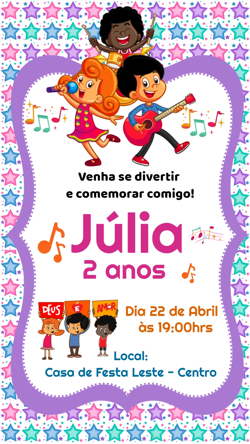 Convite 3 Palavrinhas Musical para Editar Online