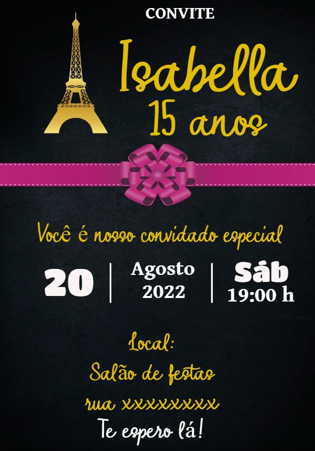 Convite Aniversário 15 Anos Paris para Editar Online