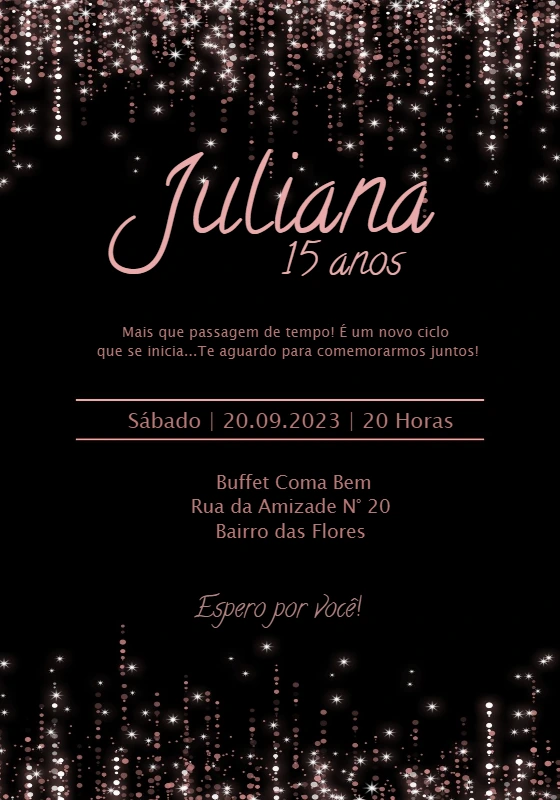 Convite de 15 Anos com Brilho Rose Gold para Editar Online