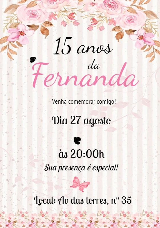 Convite 15 Anos Floral Delicado para Editar Online