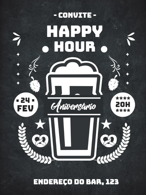 Convite Happy Hour de Aniversário Tema Cerveja para Editar