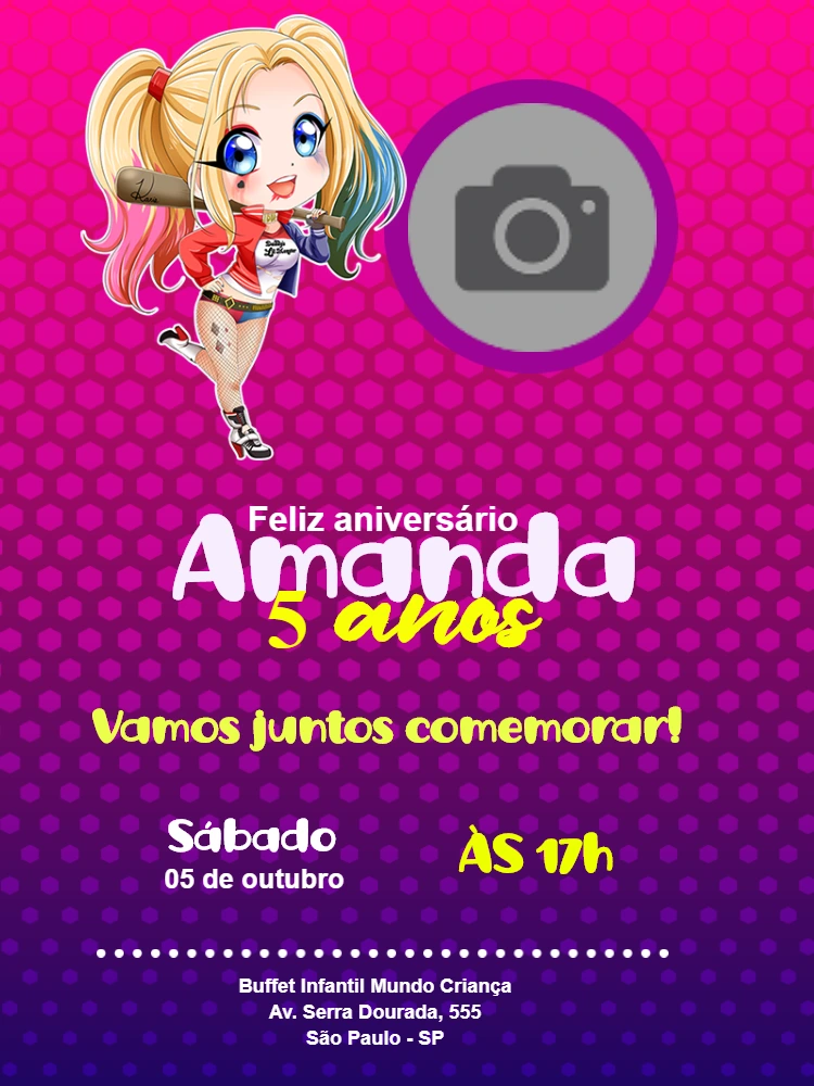 Convite de Aniversário Alerquina com Foto para Editar Online