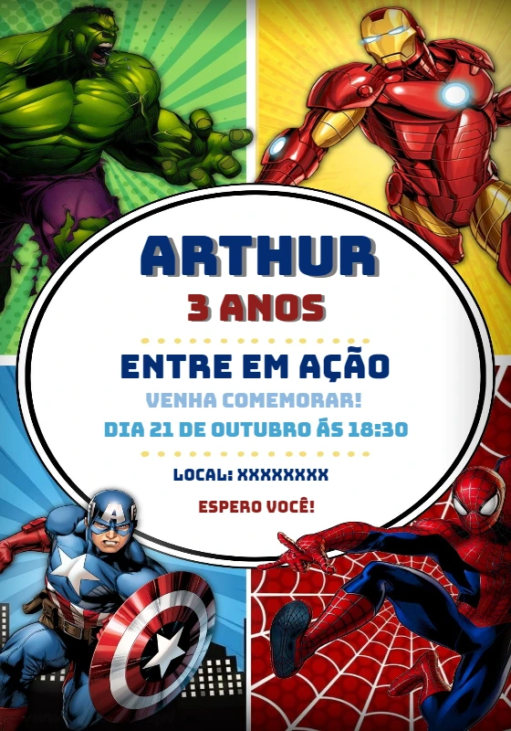 Convite de Aniversário Vingadores para Editar Online