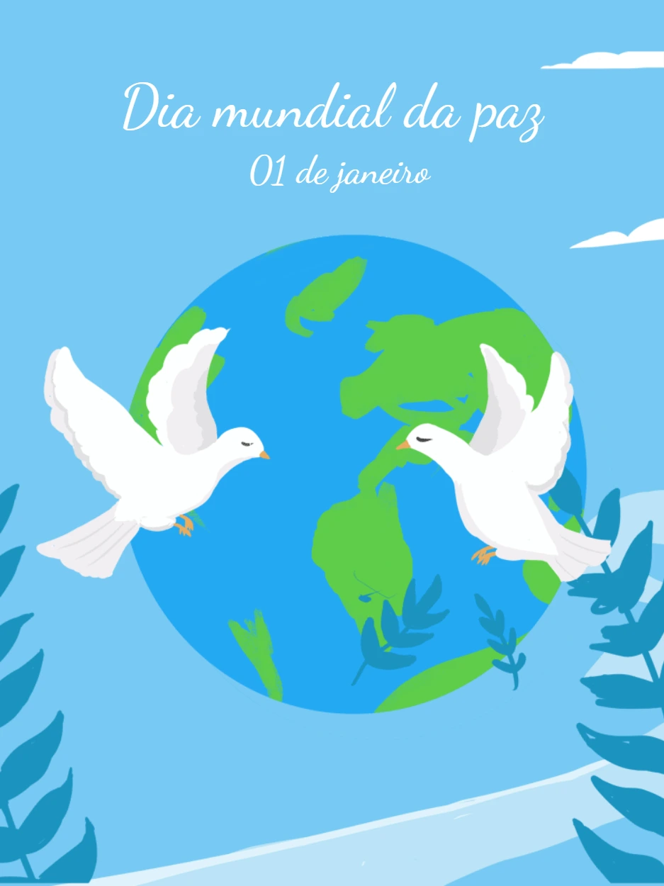 Post Editável Dia da Paz com Pombas e Planeta Terra
