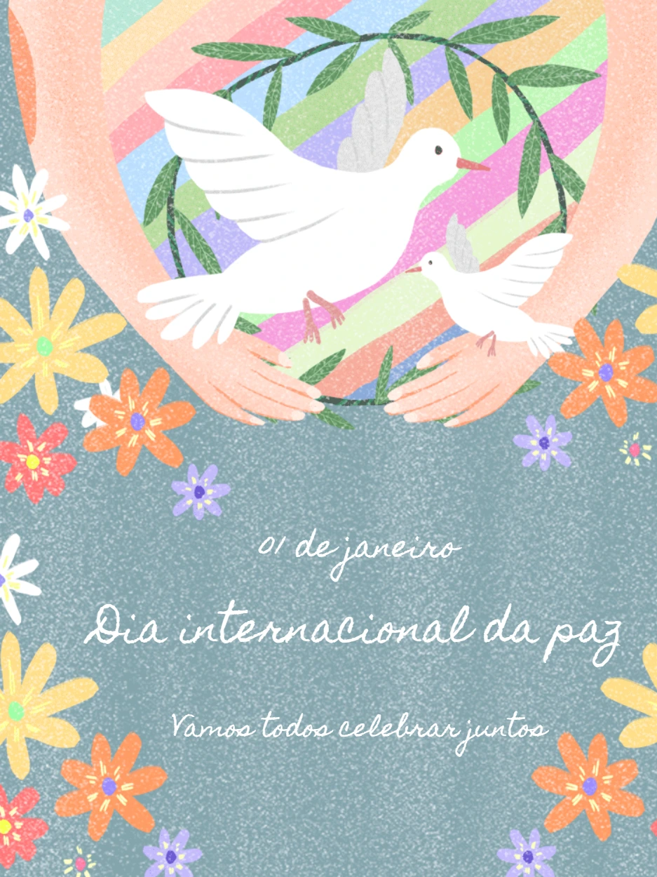 Post Dia da Paz com Ilustração de Pombas para Editar Online