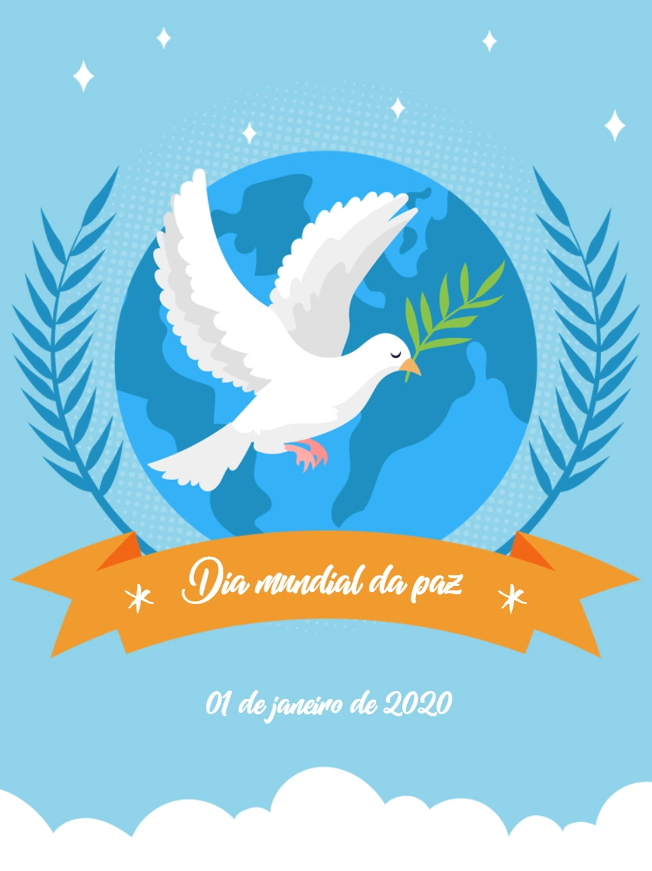 Arte Editável Dia da Paz com Pomba e Planeta para Postar
