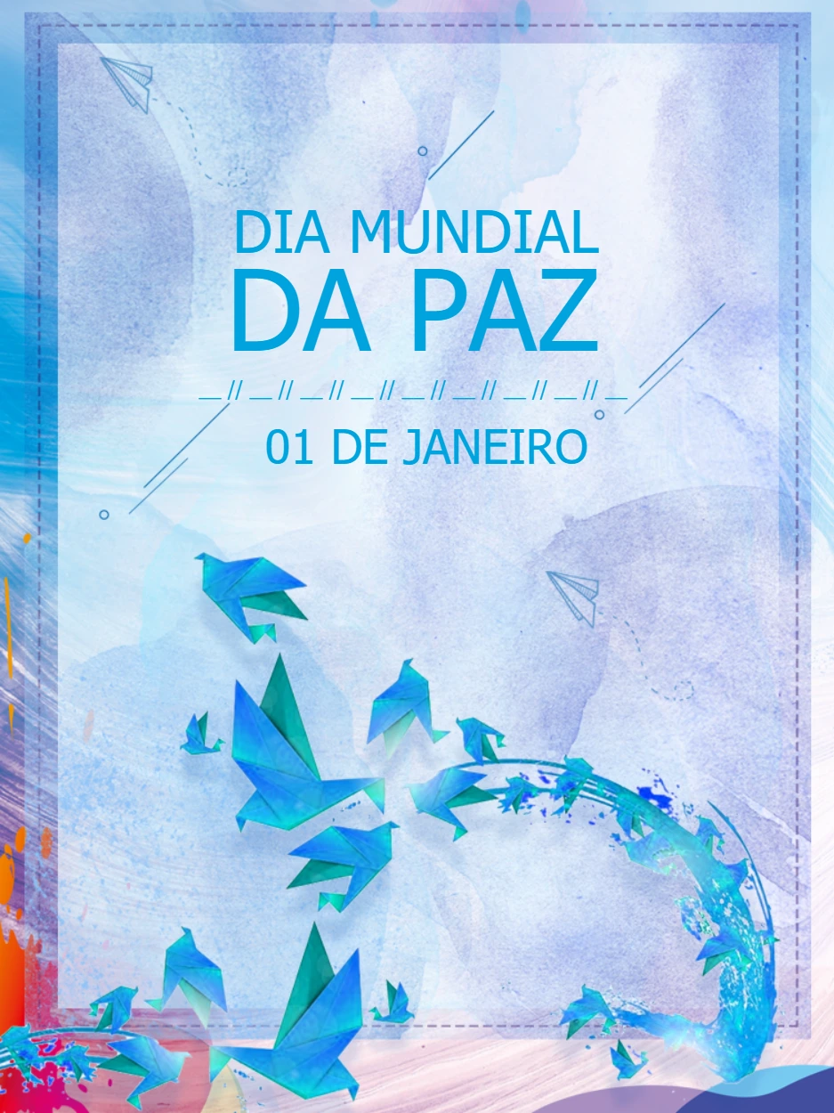 Post Editável Dia da Paz com Pombas de Origami para Celebrar