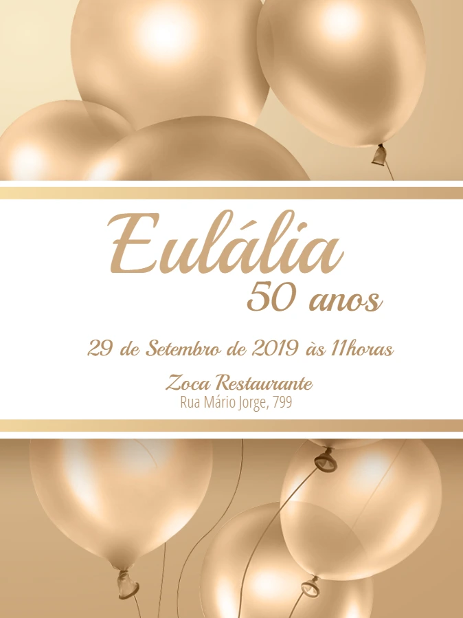 Convite de Aniversário 50 Anos Dourado para Editar Online