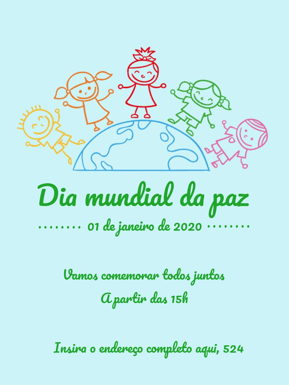 Post Dia Mundial da Paz com Crianças para Editar Online