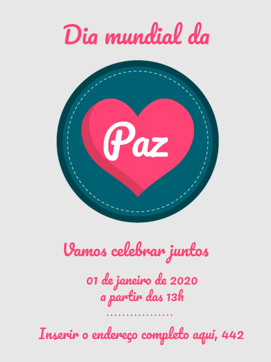 Post Dia Mundial da Paz com Coração para Editar Online