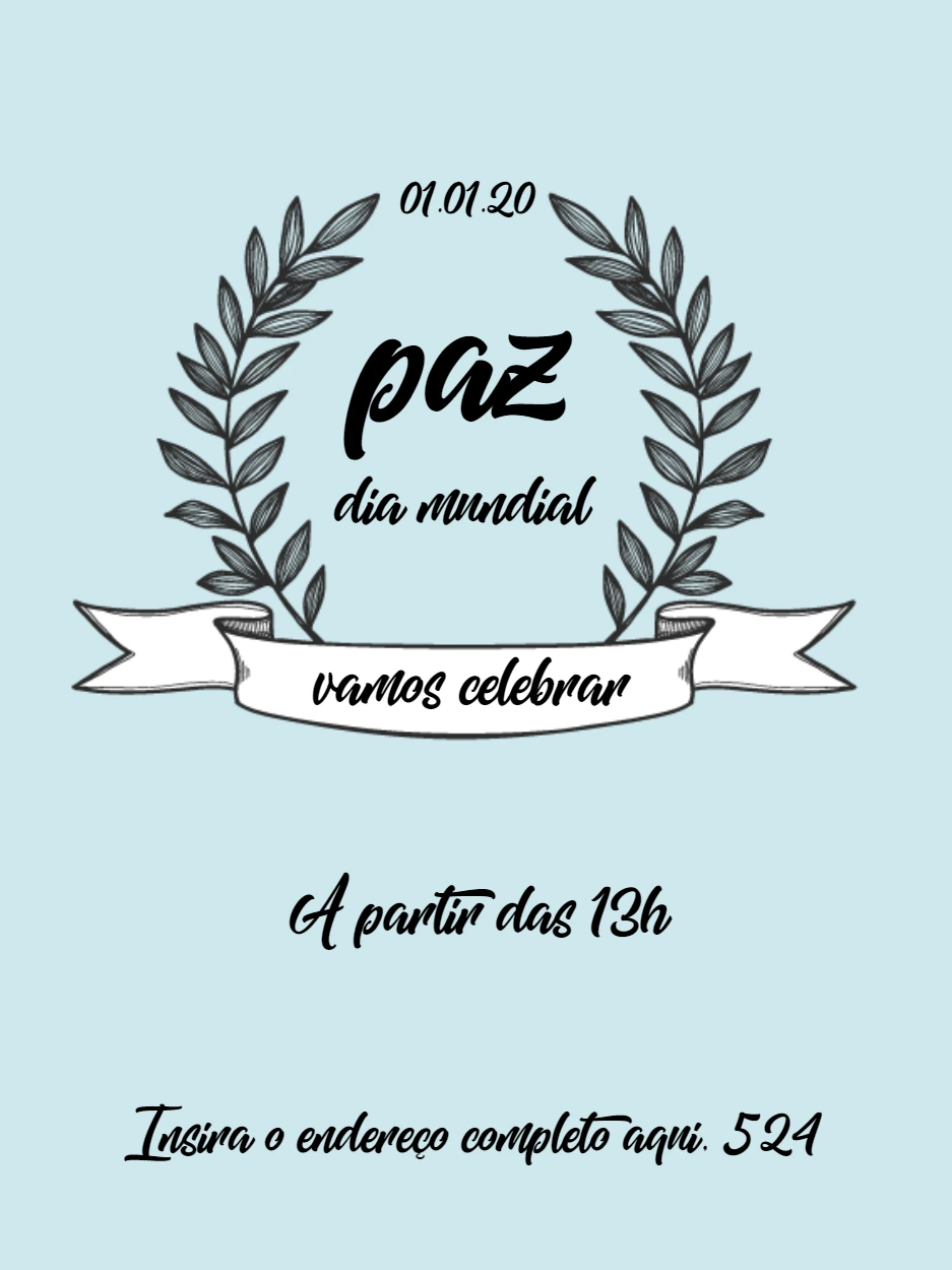 Convite Dia Mundial da Paz com Louros para Editar Online