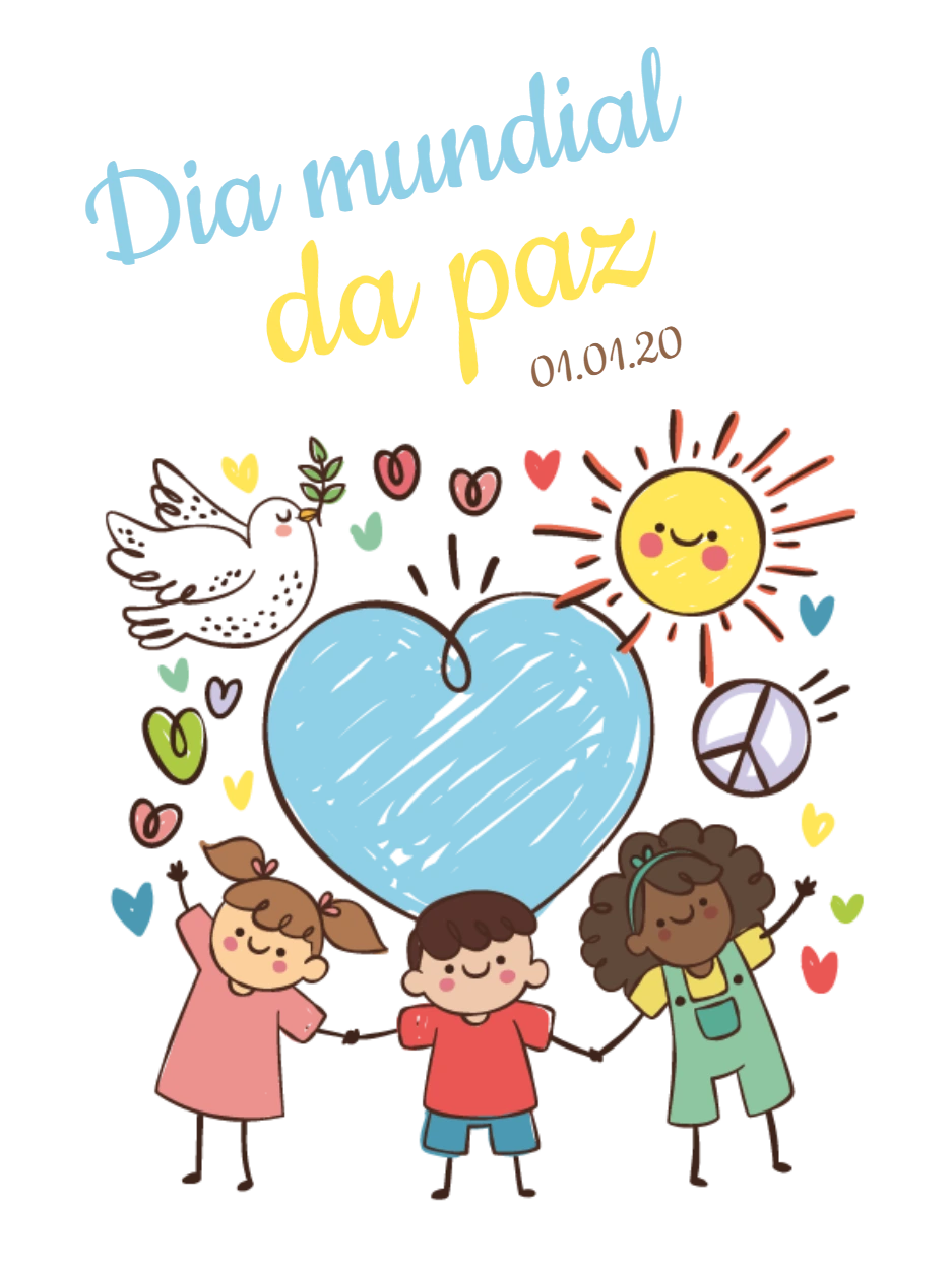 Post Dia da Paz com Ilustração Infantil para Editar Online