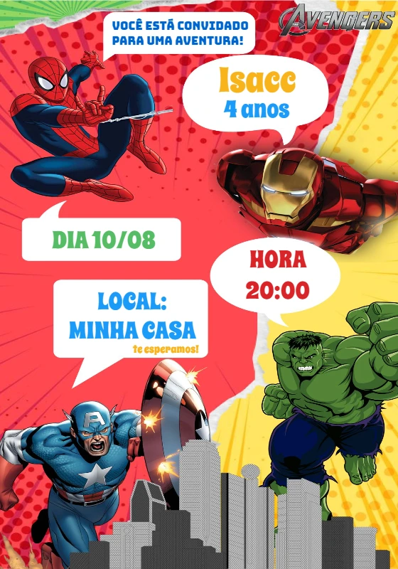 Convite Aniversário Vingadores Quadrinhos para Editar Online